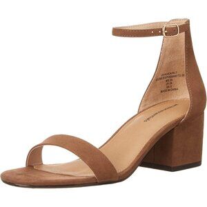 Womens Brown Faux Suede Two Strap Open Rounded Toe Chunky Block Heeled Sandal